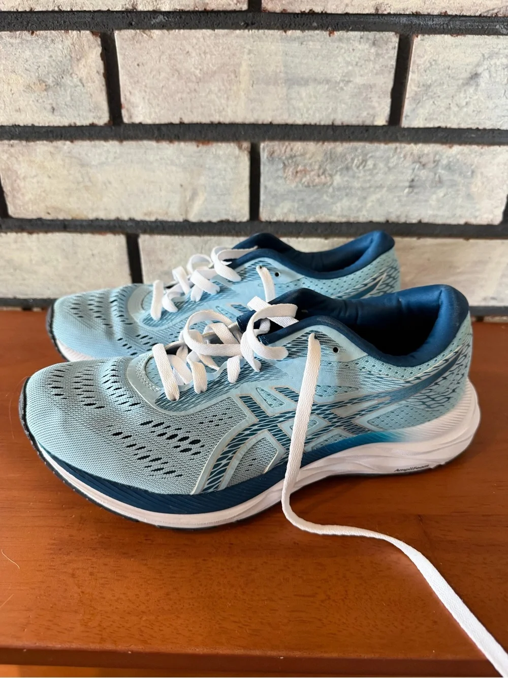 ASICS Women's Light Blue and White Athletic Running Shoes